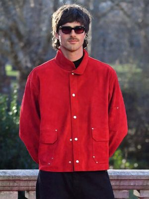 Jacob Elordi Wuthering Heights 2026 Red Suede Jacket