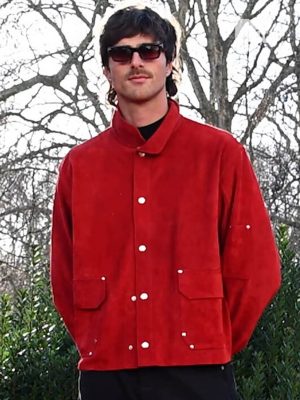 Jacob Elordi Wuthering Heights 2026 Red Suede Jacket