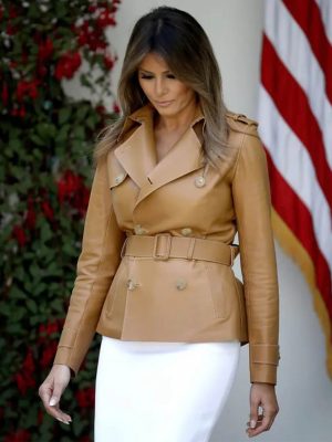 Melania Trump Brown Leather Peacoat