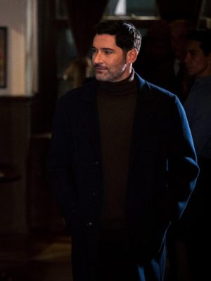 Tom Ellis CIA 2026 Colin Glass Blue Wool Coat