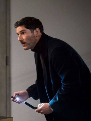 Tom Ellis CIA 2026 Colin Glass Blue Wool Coat