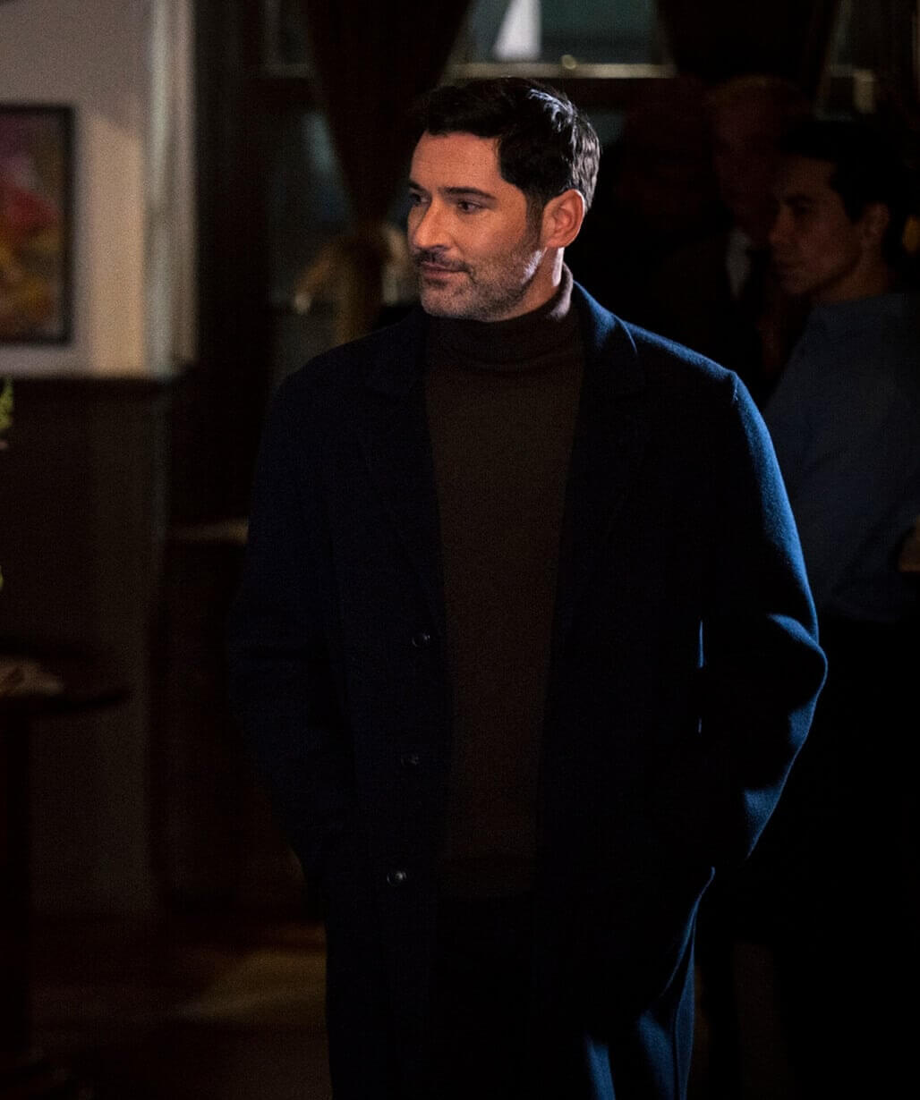 Tom Ellis CIA 2026 Colin Glass Blue Wool Coat