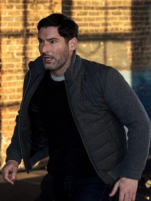 Tom Ellis CIA 2026 Grey Puffer Jacket