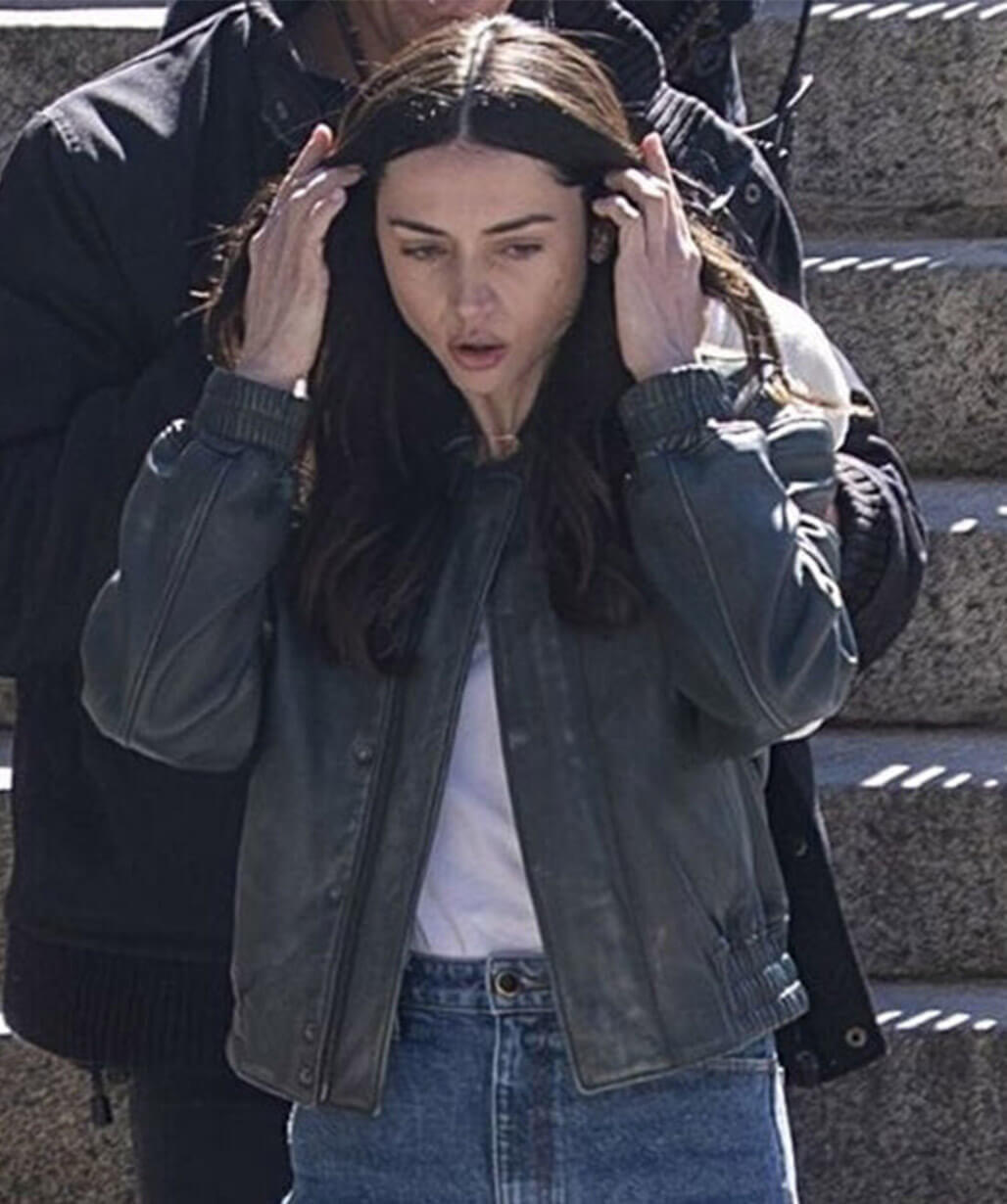 Ana de Armas Safe Houses 2026 Black Leather Jacket