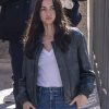 Ana de Armas Safe Houses 2026 Black Leather Jacket