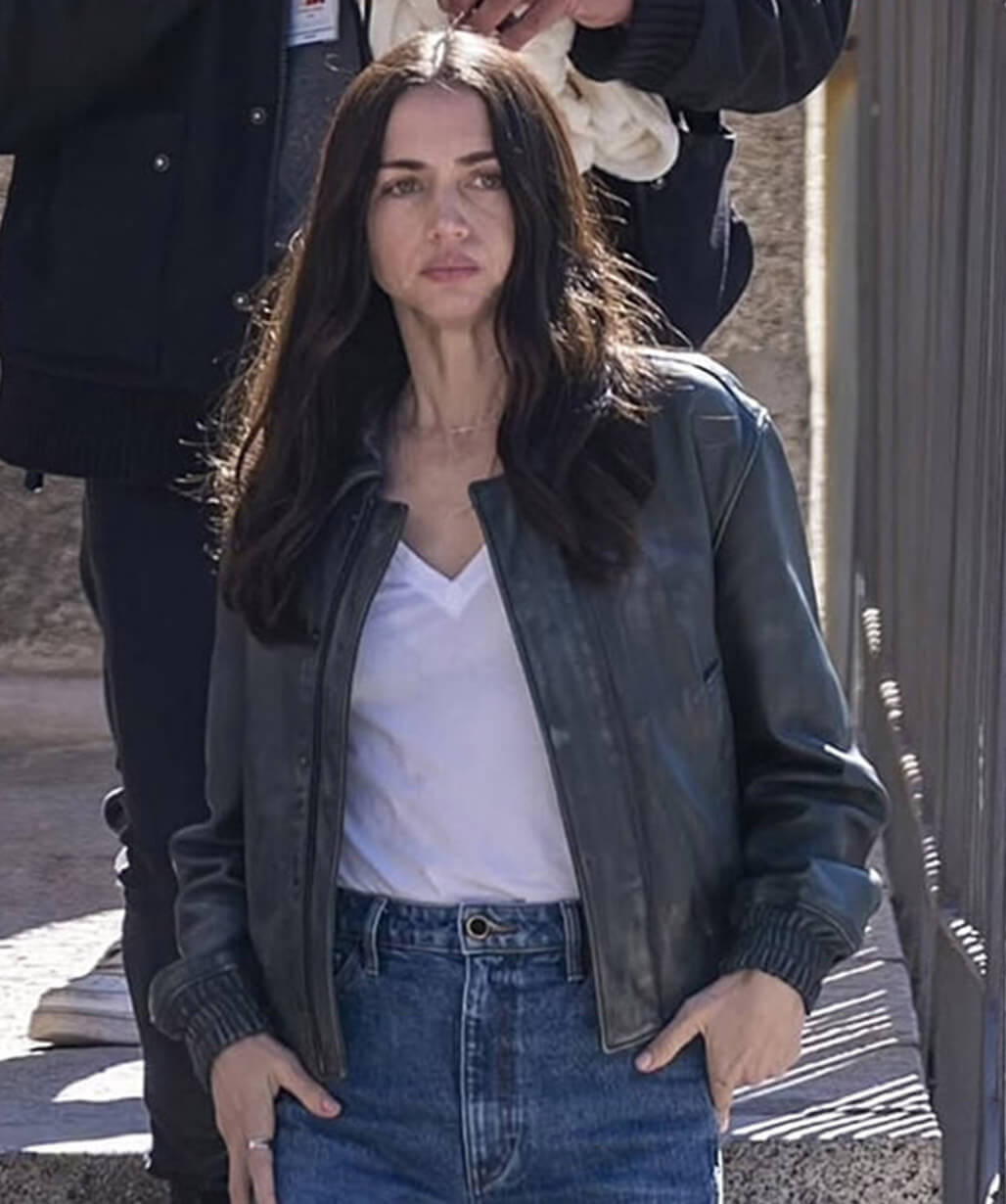 Ana de Armas Safe Houses 2026 Black Leather Jacket