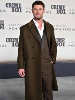 Crime 101 2026 Premiere Chris Hemsworth Brown Coat