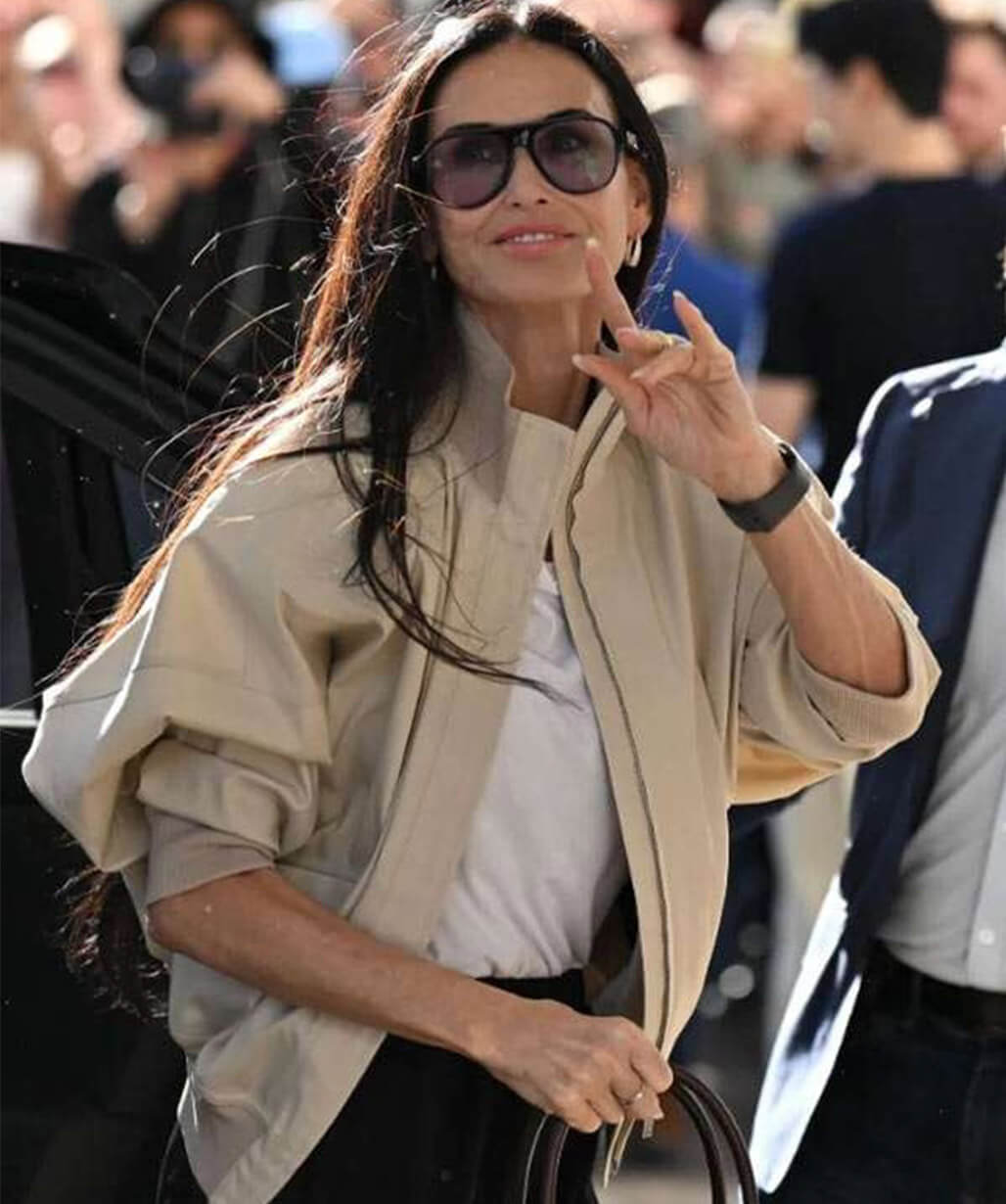 Demi Moore Cannes Film Festival 2026 Cotton Jacket