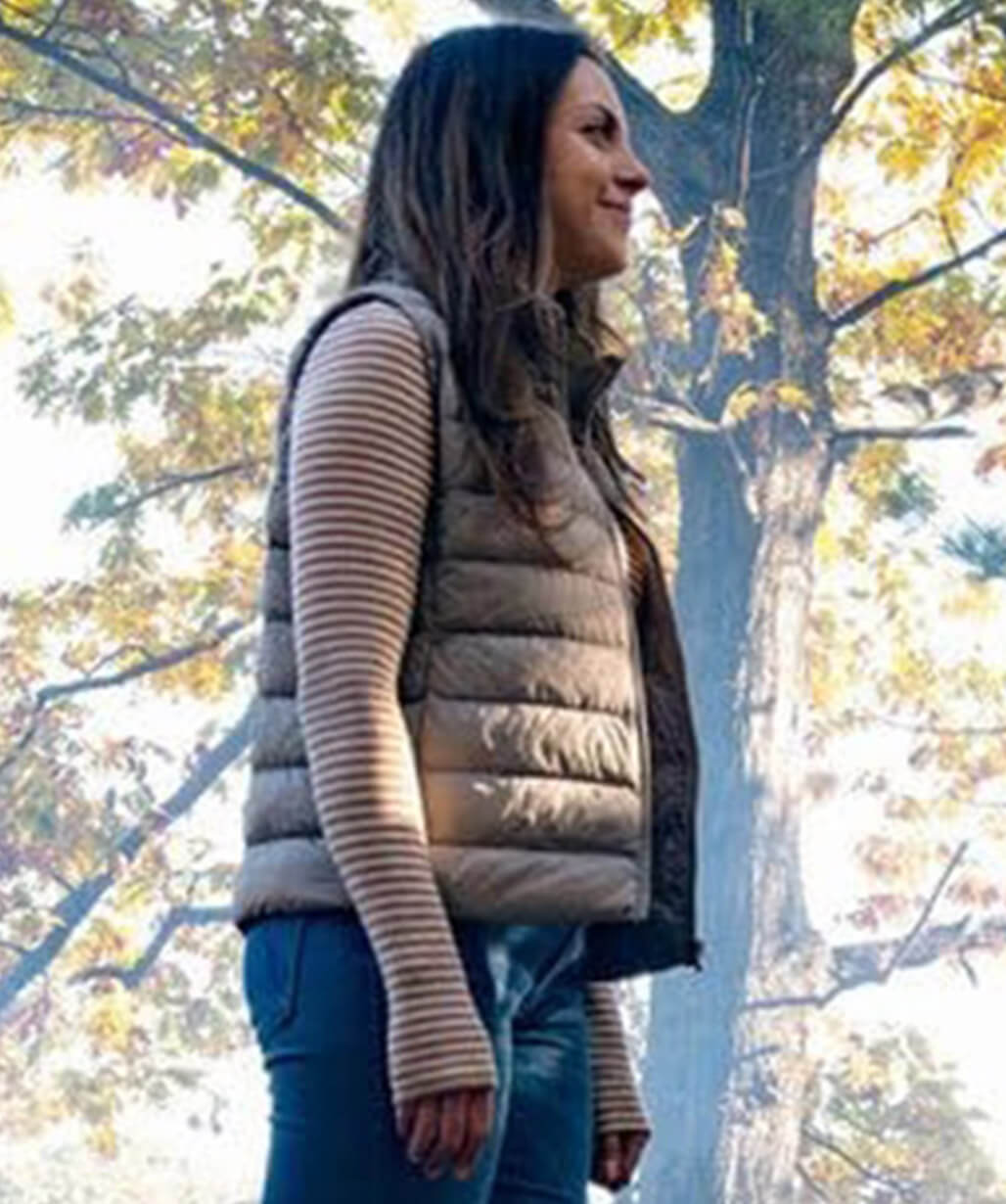 Elizabeth Gillies The Hunting Party 2026 Grey Puffer Vest