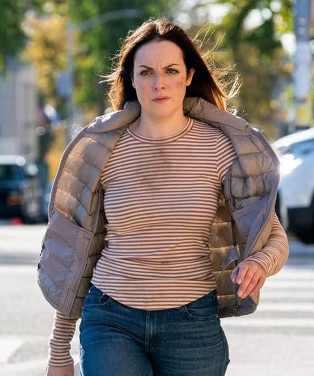 Elizabeth Gillies The Hunting Party 2026 Grey Puffer Vest