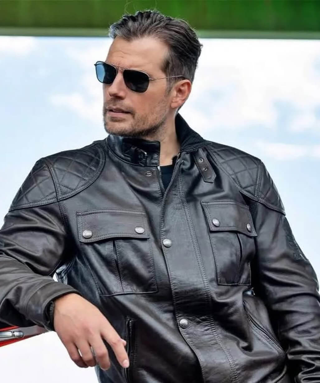 In the Grey 2026 Henry Cavill Black Leather Jacket