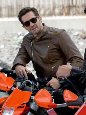 Jake Gyllenhaal In the Grey 2026 Brown Leather Jacket