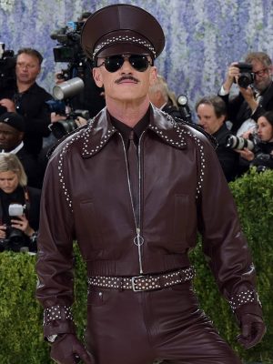 Luke Evans Met Gala 2026 Burgundy Leather Jacket