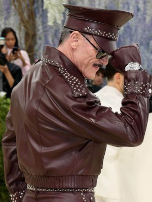 Luke Evans Met Gala 2026 Burgundy Leather Jacket