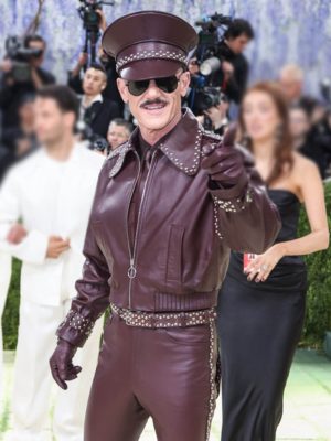 Luke Evans Met Gala 2026 Burgundy Leather Jacket