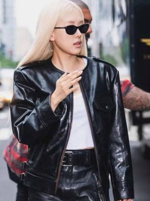 NYC 2026 Rosé Black Leather Jacket