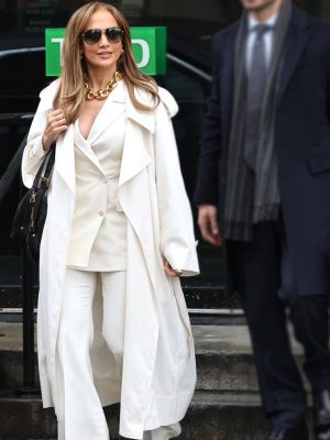 Office Romance 2026 Jennifer Lopez White Trench Coat