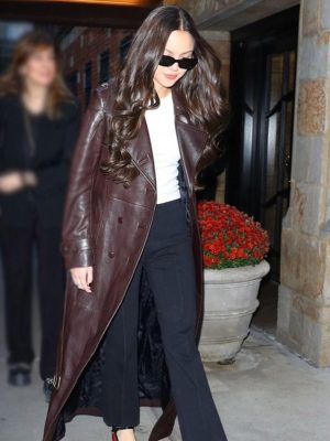 Olivia Rodrigo Brown Leather Trench Coat