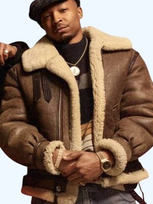 Power Book III Malcolm Mays Brown Shearling Leather Jacket