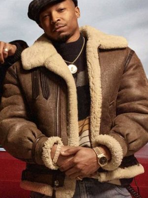 Power Book III Malcolm Mays Brown Shearling Leather Jacket