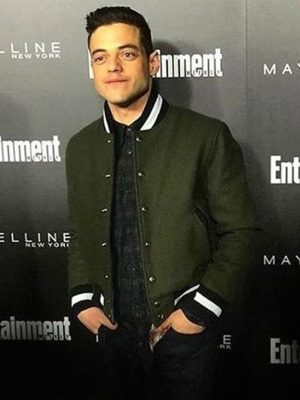 Rami Malek Green Varsity Bomber Jacket