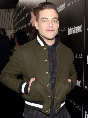 Rami Malek Green Varsity Bomber Jacket
