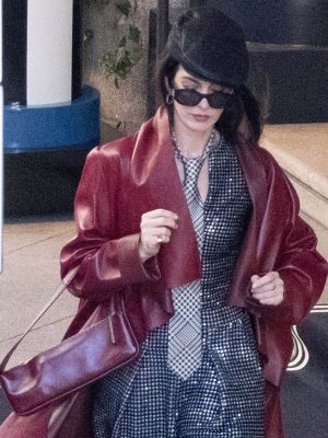 The Devil Wears Prada 2 Anne Hathaway Red Leather Coat