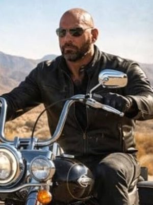 Dave Bautista The Wrecking Crew 2026 Black Leather Jacket
