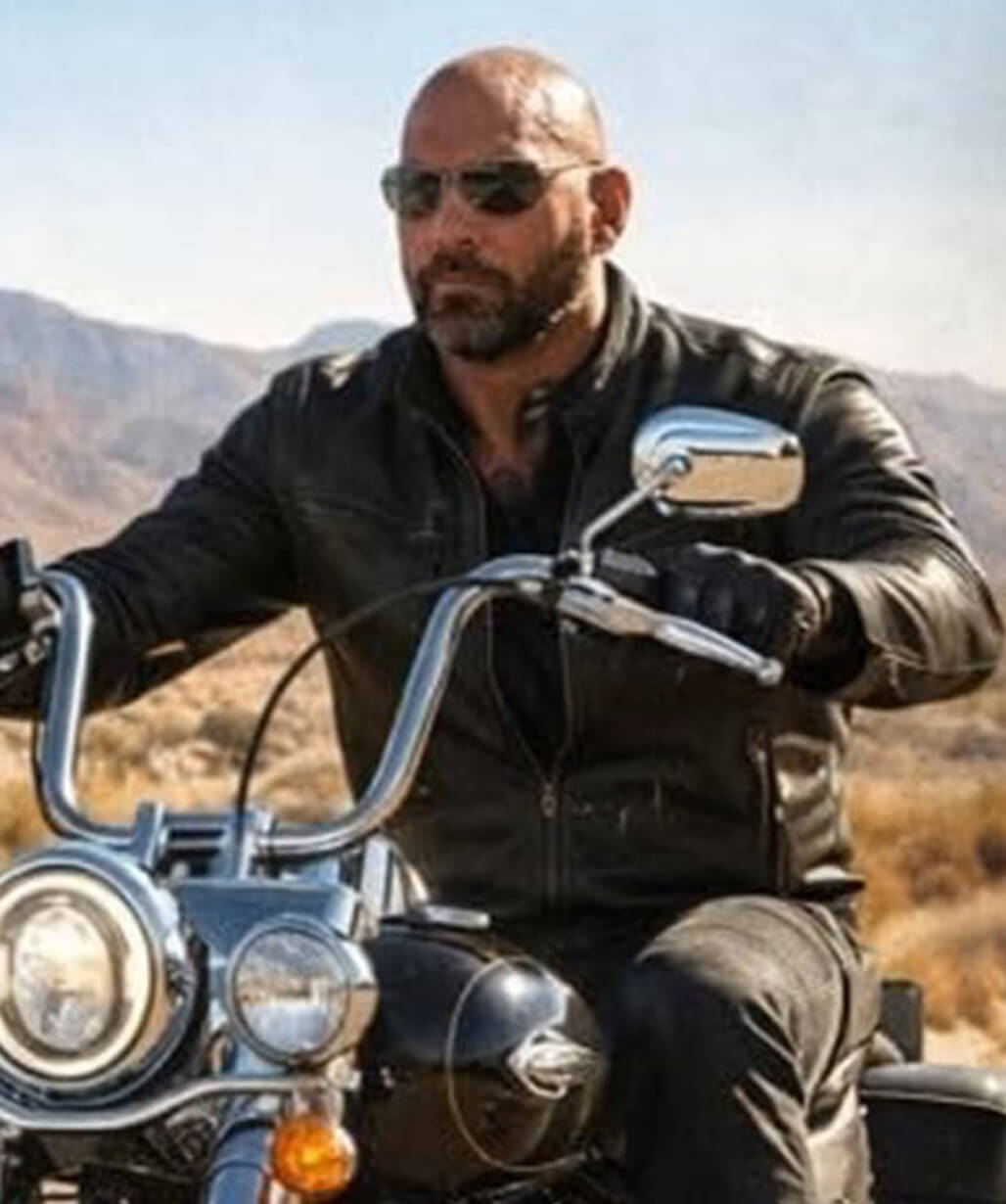 Dave Bautista The Wrecking Crew 2026 Black Leather Jacket