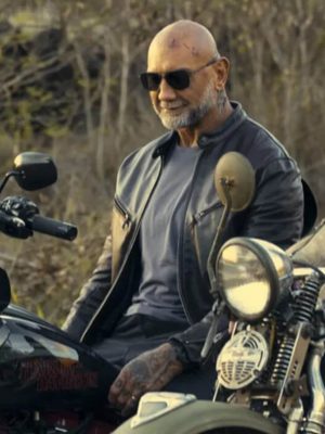 Dave Bautista The Wrecking Crew 2026 Black Leather Jacket