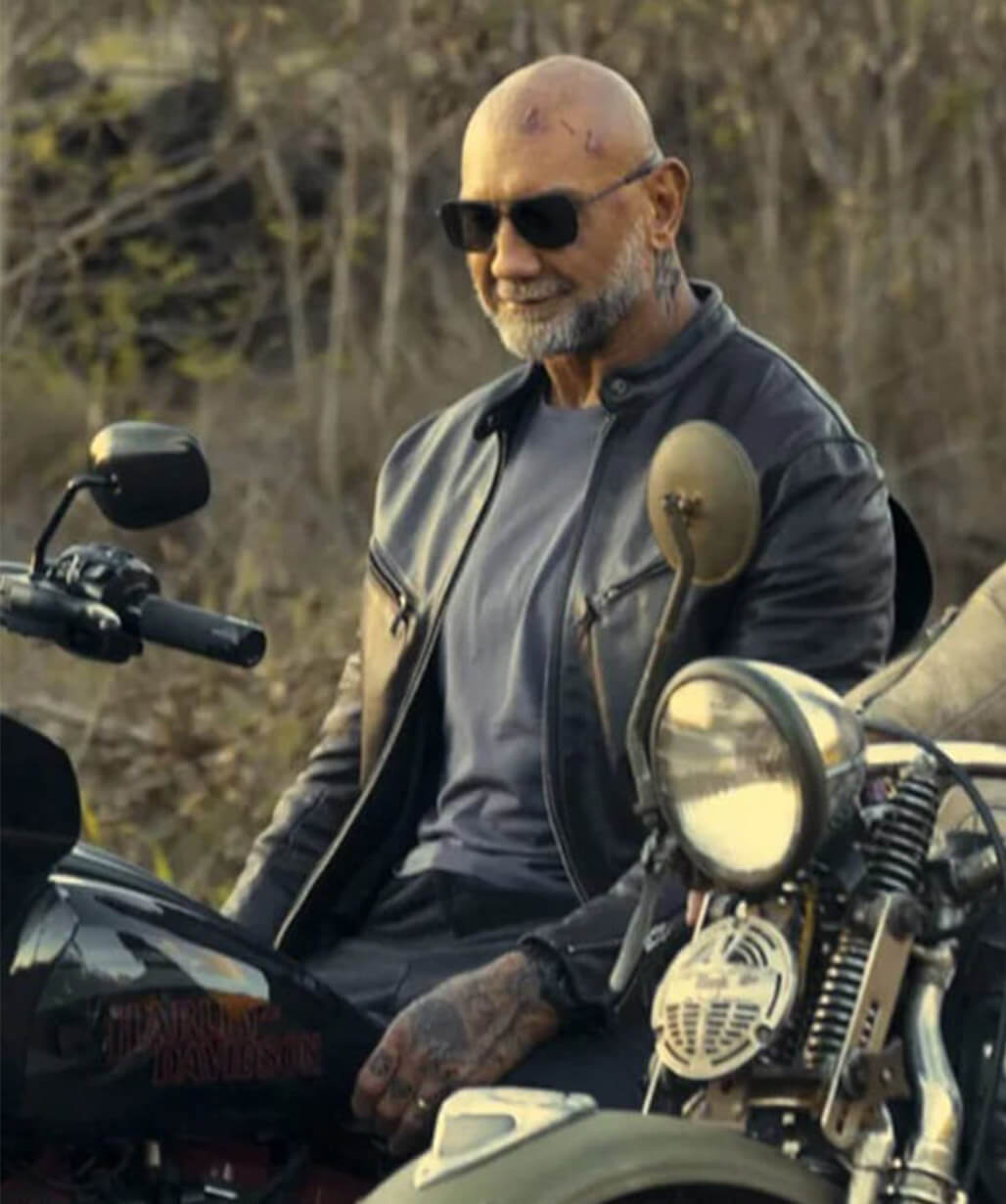 Dave Bautista The Wrecking Crew 2026 Black Leather Jacket