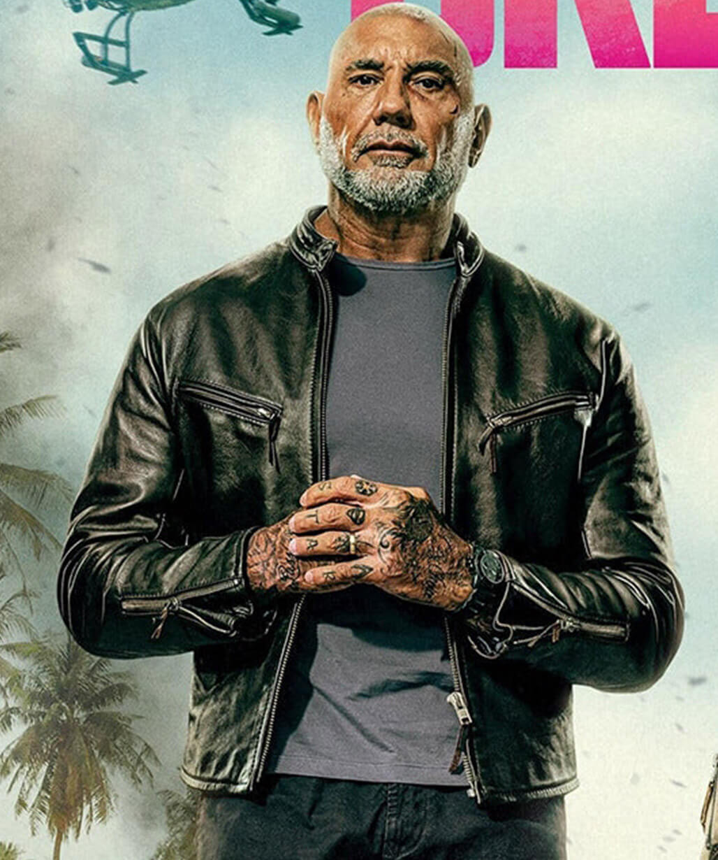 Dave Bautista The Wrecking Crew 2026 Black Leather Jacket