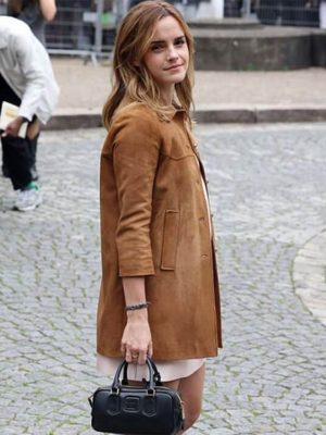 Emma Watson Miu Miu Spring 2026 Brown Suede Coat