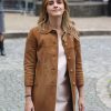 Emma Watson Miu Miu Spring 2026 Brown Suede Coat