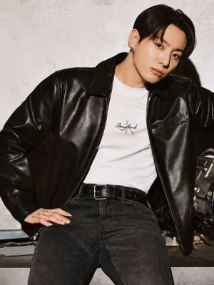 Jungkook NYC 2026 Black Leather Jacket