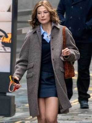 Ladies First 2026 Rosamund Pike Grey Wool Coat