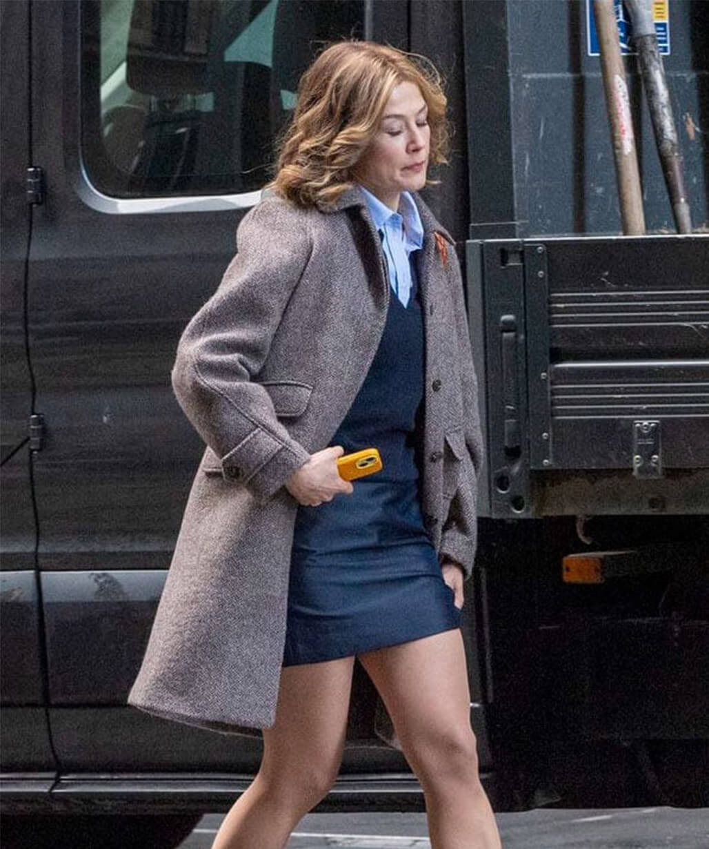 Ladies First 2026 Rosamund Pike Grey Wool Coat