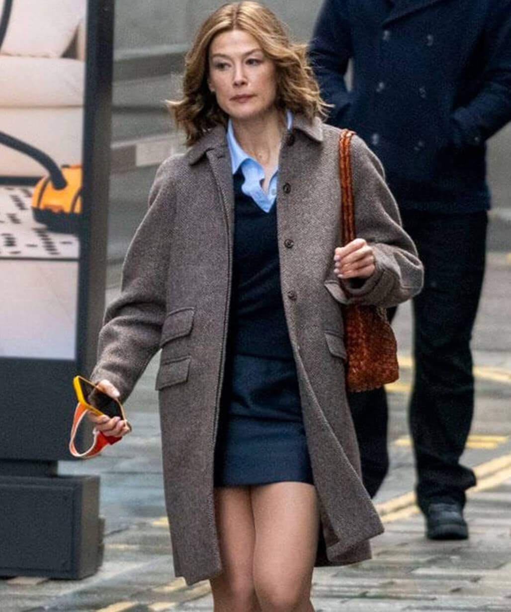 Ladies First 2026 Rosamund Pike Grey Wool Coat