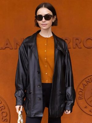 Lily Collins French Open 2026 Black Leather Jacket