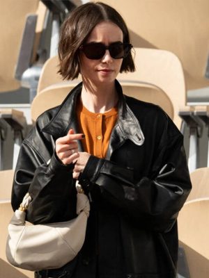 Lily Collins French Open 2026 Black Leather Jacket