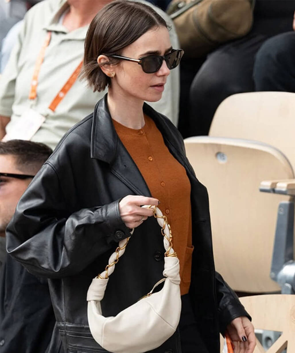 Lily Collins French Open 2026 Black Leather Jacket