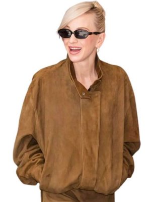 NYC 2026 Anna Faris Brown Suede Jacket