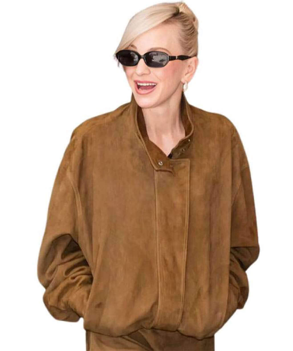 NYC 2026 Anna Faris Brown Suede Jacket
