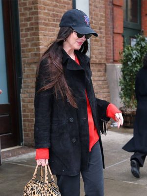 NYC 2026 Dakota Johnson Black Suede Coat