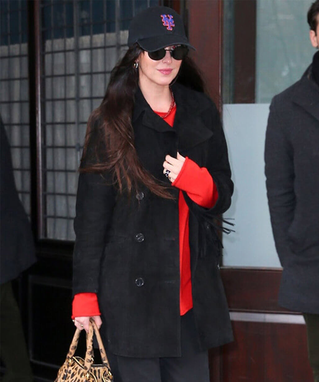 NYC 2026 Dakota Johnson Black Suede Coat