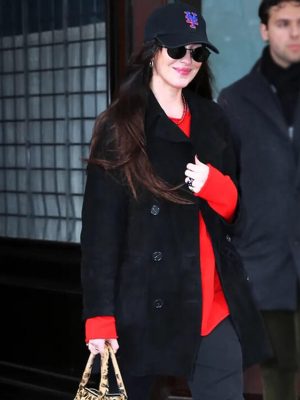 NYC 2026 Dakota Johnson Black Suede Coat