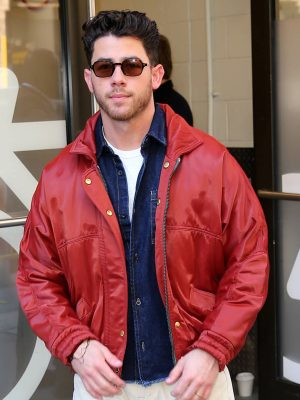 NYC 2026 Nick Jonas Red Satin Jacket
