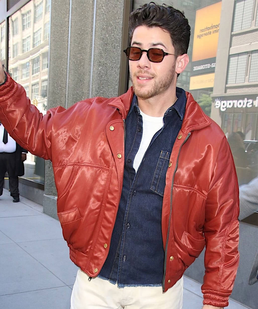 NYC 2026 Nick Jonas Red Satin Jacket