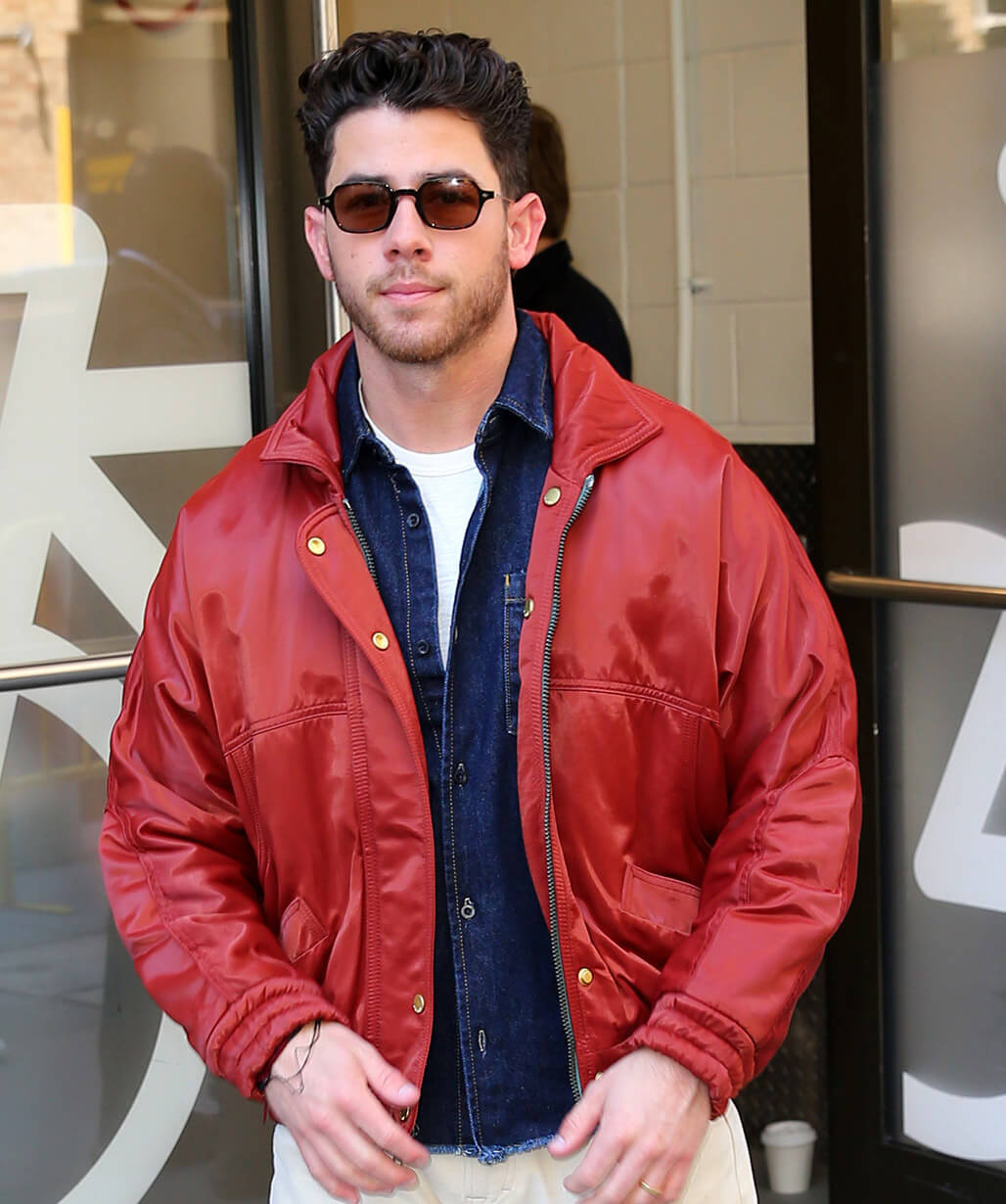 NYC 2026 Nick Jonas Red Satin Jacket