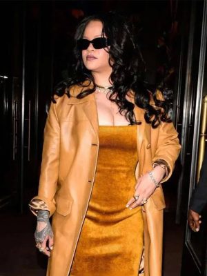 NYC 2026 Rihanna Brown Leather Coat